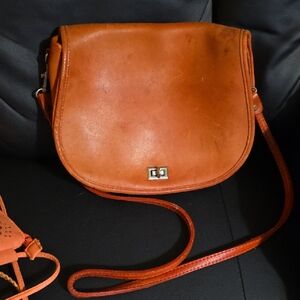 Elegant Orange Crossbody Bag Vintage Raw Thick Leathwr